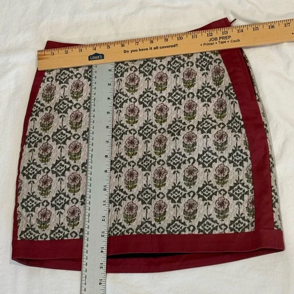 Boho Mini Skirt Floral Red Trim Cottagecore Lined Skirt Size 4 - Picture 3 of 8